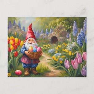 Cartão Postal De Festividades Gnomo felz pascoa no Jardim Primavera