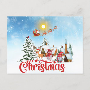 Cartão Postal De Festividades Gnomo Fofo, Boneco de Neve Celebrando o Feriado de