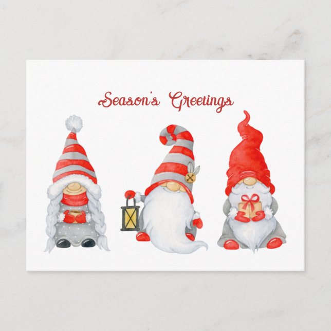 Cartão Postal De Festividades Gnomos de Natal Curiosos do Inverno (Frente)
