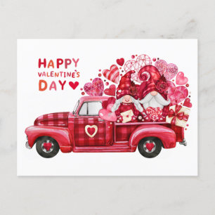 Cartão Postal De Festividades Gnomos e Corações de Aquarelas do feliz dia de os 