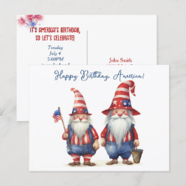 Cartão Postal De Festividades Gnomos Patrióticos Americanos