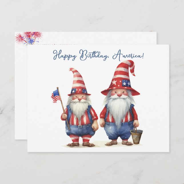 Cartão Postal De Festividades Gnomos Patrióticos Americanos (Frente/Verso)