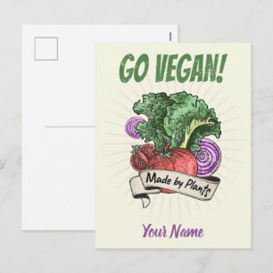Cartão Postal De Festividades Go Vegan Made by Plant Veggie vegetarianos