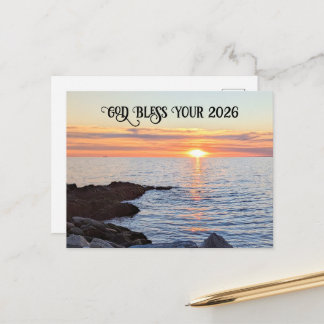 Cartão Postal De Festividades God Bless 2026 New Year Golden Sunset Photo