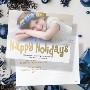 Cartão Postal De Festividades Gold Fun Happy Holidays Photo Modern Postcard