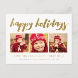 Cartão Postal De Festividades Gold Happy Holidays Xmas 3 Photo Frame Postcard