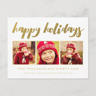 Cartão Postal De Festividades Gold Happy Holidays Xmas 3 Photo Frame Postcard
