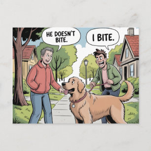 Cartão Postal De Festividades Golden Retriever Eu Mordo Cartoon Engraçado