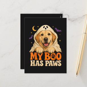 Cartão Postal De Festividades Golden Retriever Halloween Patas Assustadoras