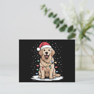 Cartão Postal De Festividades Golden Retriever Papai Noel Luzes de Árvore de Nat