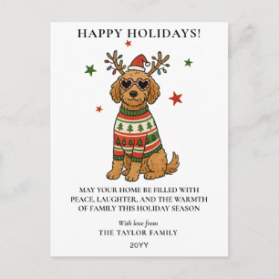 Cartão Postal De Festividades Goldendoodle Cachorro Suéter Feio Natal