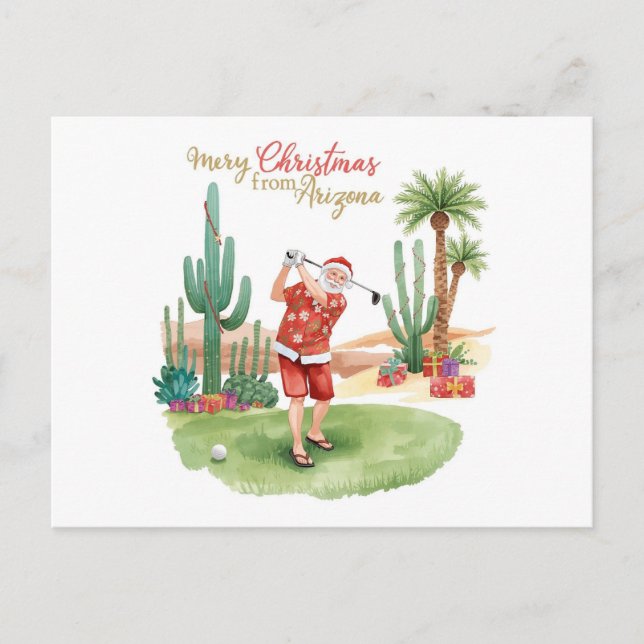 Cartão Postal De Festividades Golf Christmas Arizona  with Santa Claus (Frente)