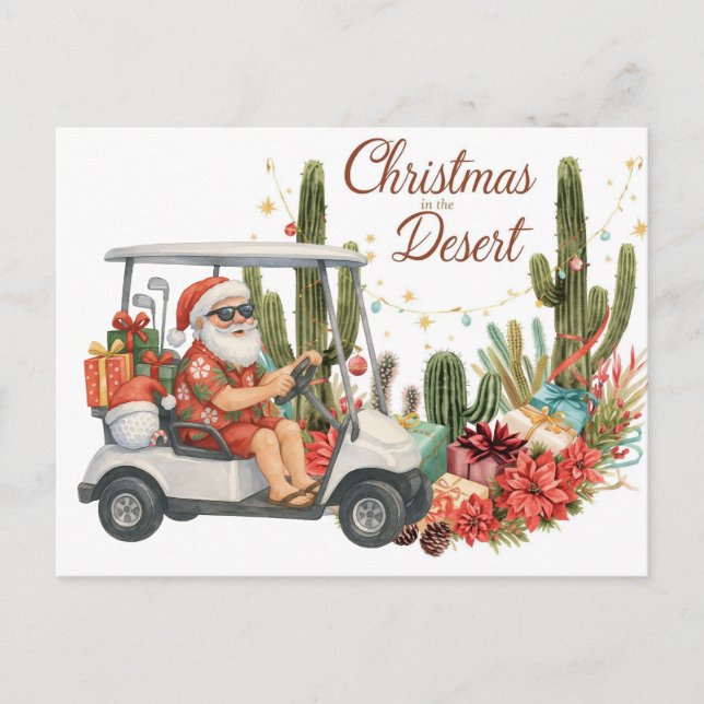 Cartão Postal De Festividades Golf Christmas Arizona  with Santa Claus (Frente)