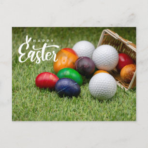 Cartão Postal De Festividades Golf de Páscoa com ovos coloridos bola de golfe 