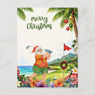 Cartão Postal De Festividades Golf Feliz Natal Papai Noel Golfista tema Praia 
