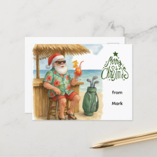 Cartão Postal De Festividades Golf Feliz Natal Papais noeis Golfer Beach Themed
