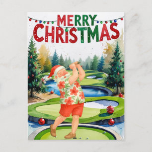 Cartão Postal De Festividades Golf Feliz Natal Papais noeis Golfer Beach Themed