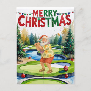 Cartão Postal De Festividades Golf Felry Papais noeis de Natal jogando golfe no 