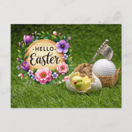 Cartão Postal De Festividades Golf Happy Easter with chicken and golf ball
