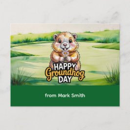 Cartão Postal De Festividades Golf Happy Groundhog Day for Golfer