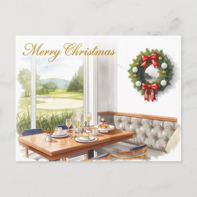 Cartão Postal De Festividades Golf Merry Christmas from Golf Course Clubhouse (Frente)
