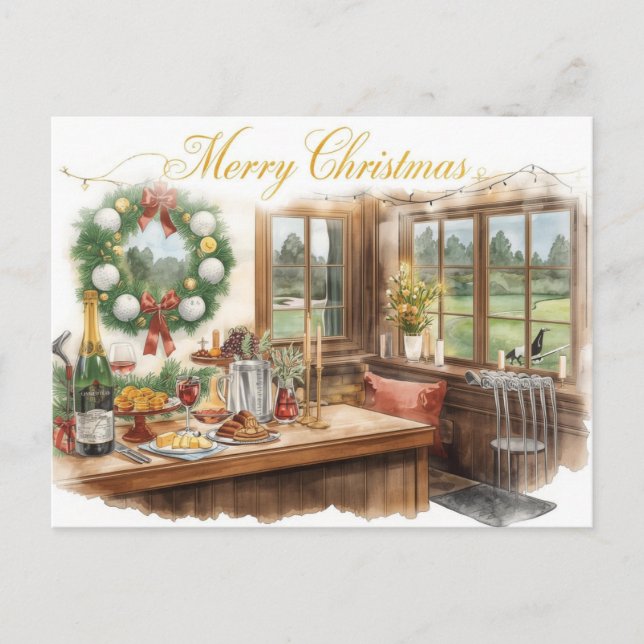 Cartão Postal De Festividades Golf Merry Christmas from Golf Course Clubhouse (Frente)
