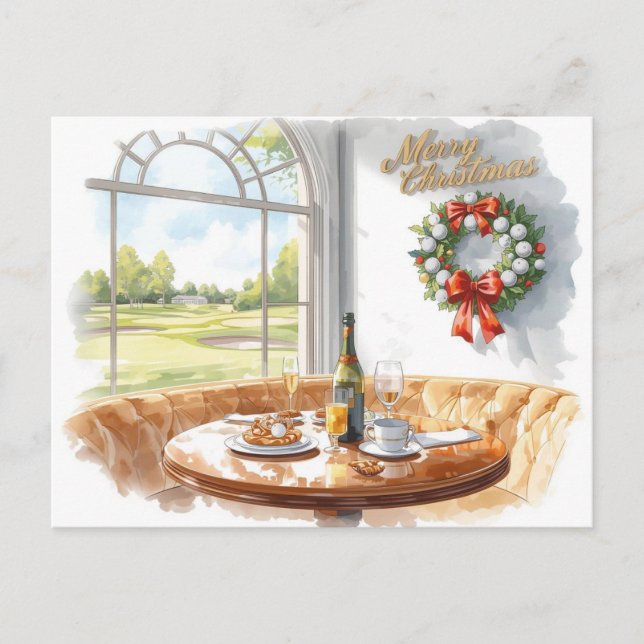 Cartão Postal De Festividades Golf Merry Christmas from Golf Course Clubhouse (Frente)