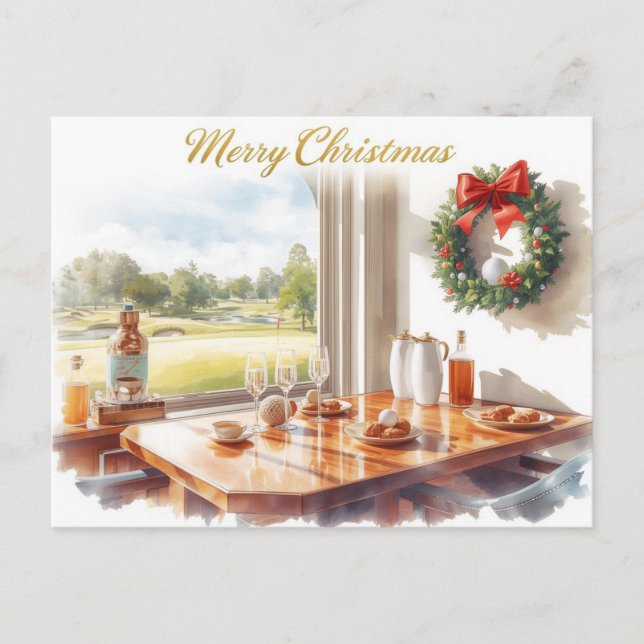 Cartão Postal De Festividades Golf Merry Christmas from Golf Course Clubhouse (Frente)