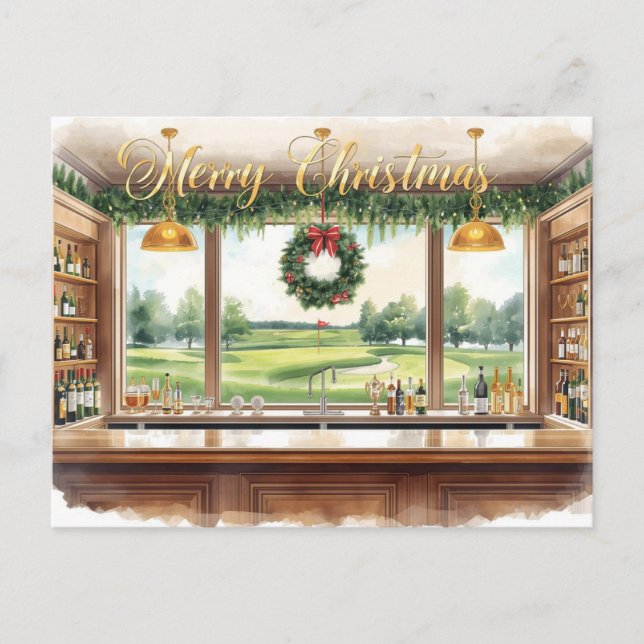 Cartão Postal De Festividades Golf Merry Christmas from Golf Course Clubhouse (Frente)