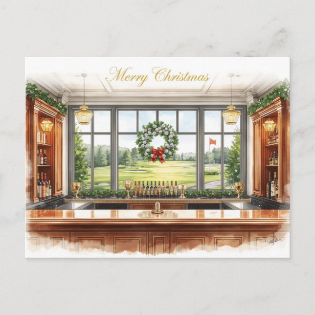 Cartão Postal De Festividades Golf Merry Christmas from Golf Course Clubhouse (Frente)