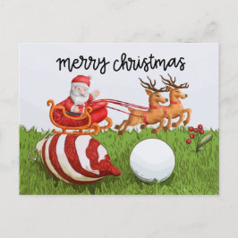 Cartão Postal De Festividades Golf Natal com Papai Noel para Golfer