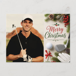 Cartão Postal De Festividades Golf Natal Crie sua própria foto de golfista