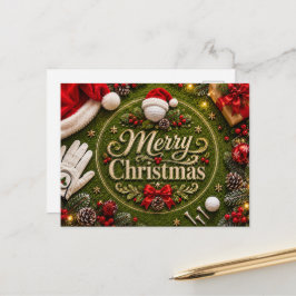 Cartão Postal De Festividades Golf Natal temático em grama verde