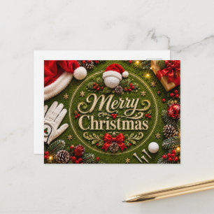 Cartão Postal De Festividades Golf Natal temático em grama verde