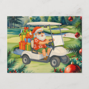 Cartão Postal De Festividades Golf Papai Noel está jogando golfe no Natal em jul