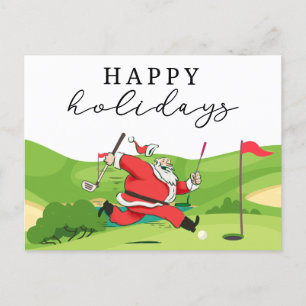 Cartão Postal De Festividades Golf Papai Noel golfista feliz Férias Feriado Ca