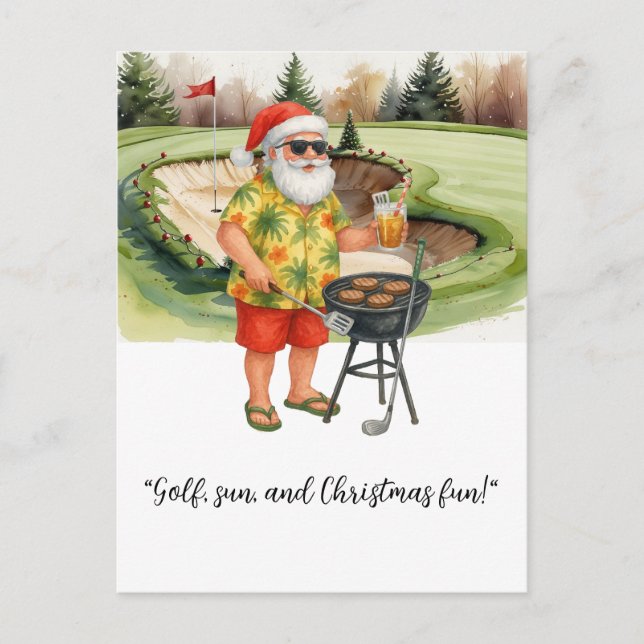Cartão Postal De Festividades Golf Santa Claus celebra o Natal em julho (Frente)