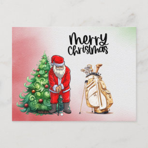 Cartão Postal De Festividades Golf Santa Claus com presente de Natal para golfis