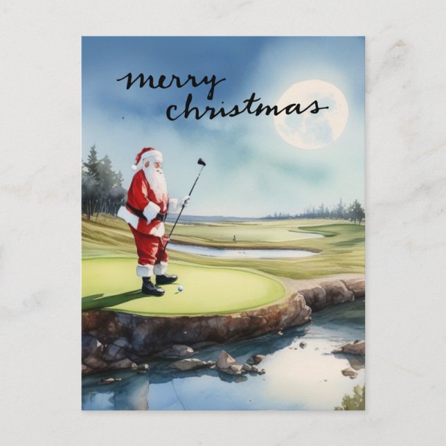 Cartão Postal De Festividades Golf Santa Claus jogando no Natal (Frente)