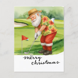 Cartão Postal De Festividades Golf Santa Claus jogando no Natal