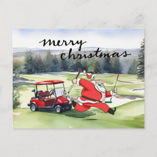 Cartão Postal De Festividades Golf Santa Claus jogando no Natal