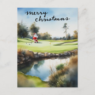 Cartão Postal De Festividades Golf Santa Claus jogando no Natal