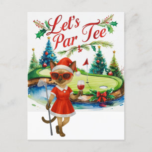 Cartão Postal De Festividades Golf Siamese Cat está no campo de golfe de Natal