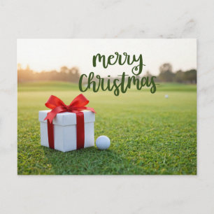 Cartão Postal De Festividades Golfe de Natal temático em verde para golfista