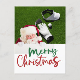 Cartão Postal De Festividades Golfe Feliz Natal com Papai Noel Verde