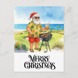 Cartão Postal De Festividades Golfe Feliz Natal com Papai Noel verde