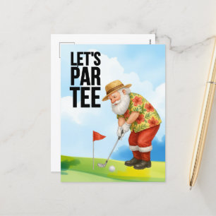 Cartão Postal De Festividades Golfe julho Natal com Papai Noel Golfing