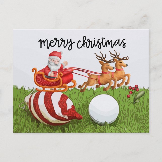 Cartão Postal De Festividades Golfe  Natal com Papai Noel para Golfista  (Frente)
