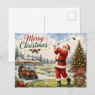 Cartão Postal De Festividades Golfe Papai Noel Natal jogando golfe