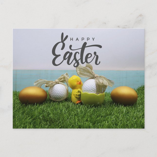 Cartão Postal De Festividades Golfe para Felz pascoa de ovos e cartão de golfe (Frente)